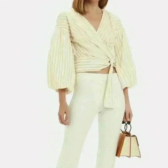 Derek Lam 10 Crosby Cropped Bell Sleeve Tie Waist Blouse Top Size - Picture 1 of 10